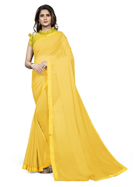 

KALINI Yellow Beads and Stones Embellished Saree