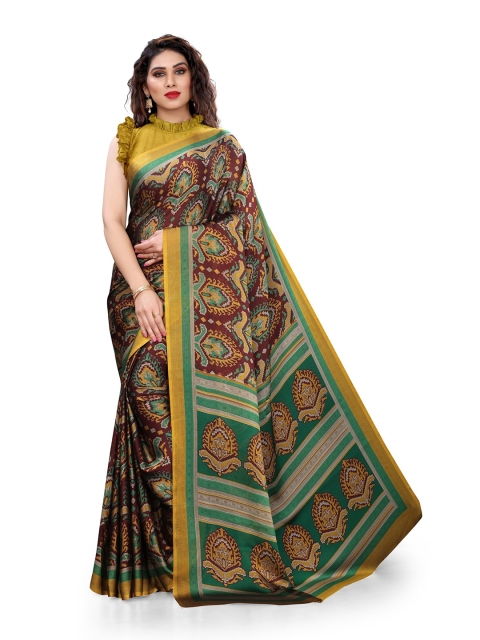 

KALINI Maroon & Mustard Ethnic Motifs Printed Saree