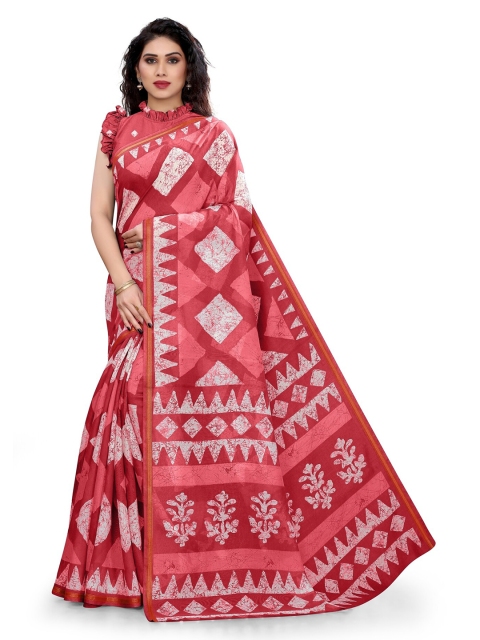

KALINI Red & Off White Batik Printed Saree