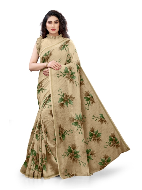 

KALINI Beige & Green Floral Printed Saree