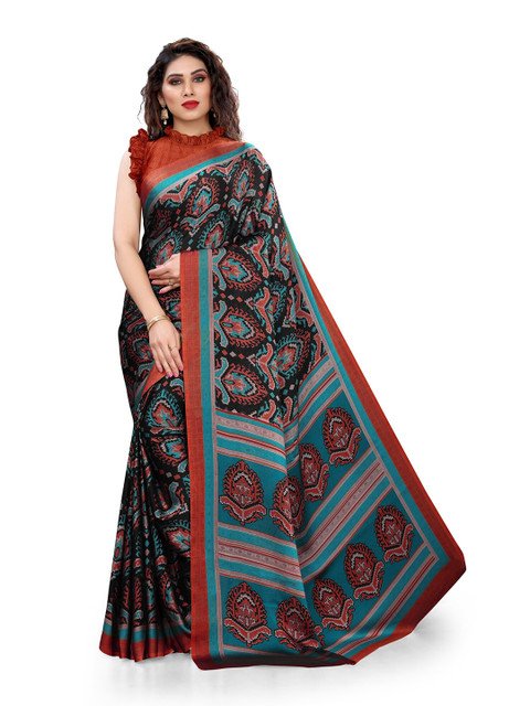 

KALINI Black & Turquoise Blue Ethnic Motifs Printed Saree