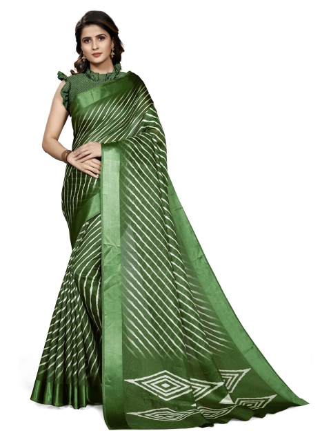 

KALINI Green & White Jute Cotton Leheriya Saree