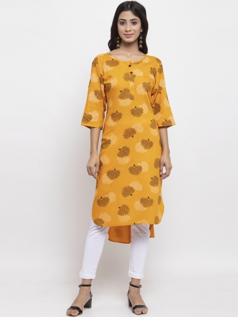 

NEUDIS Women Yellow Floral Printed Empire Kurti with Trousers