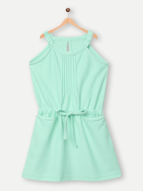 

GOJI Girls Sea Green Solid Halter Neck A-Line Dress