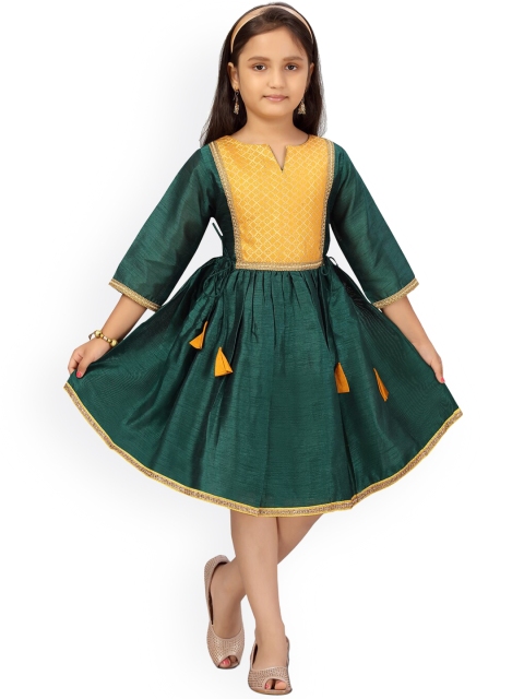 

Aarika Girls Green & Yellow Ethnic Motifs Embroidered Dress