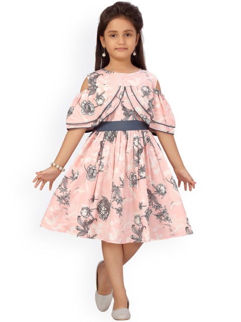 

Aarika Peach-Coloured Floral Printed A-Line Dress