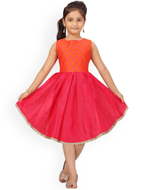 

Aarika Girls Orange and Red Self Design Dress