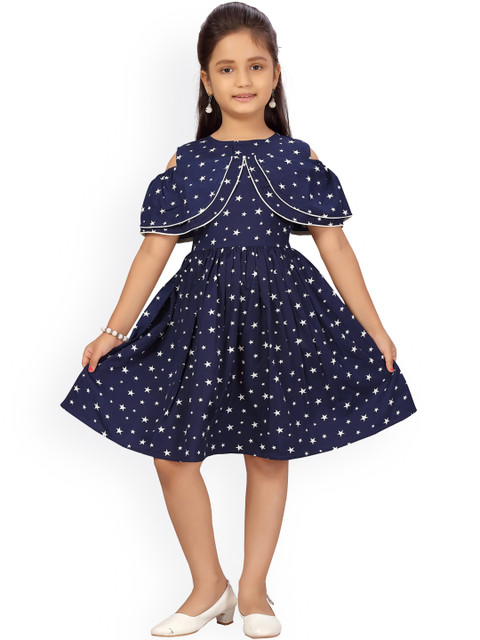 

Aarika Girls Navy Blue & White Dress