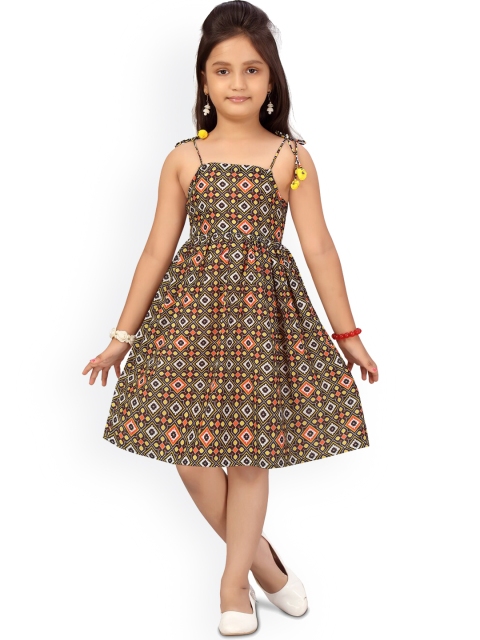 

Aarika Girls Brown & Yellow Printed Cotton Dress