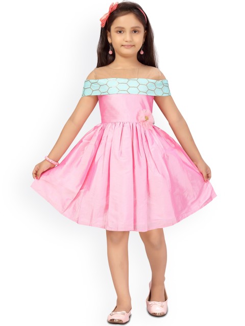 

Aarika Pink & Blue Off-Shoulder Dress