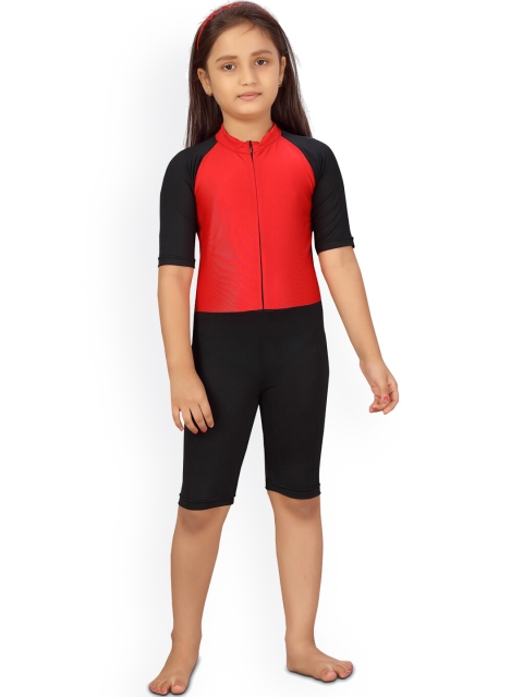 

Aarika Girls Red & Black Colourblocked Skating Suit