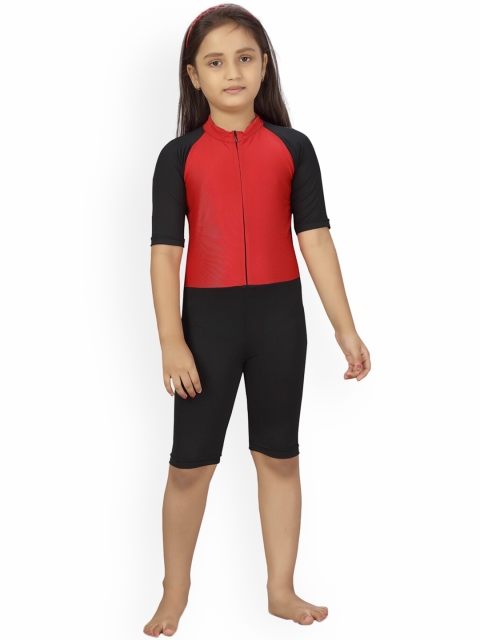 

Aarika Girls Red & Black Colourblocked Skating Suit