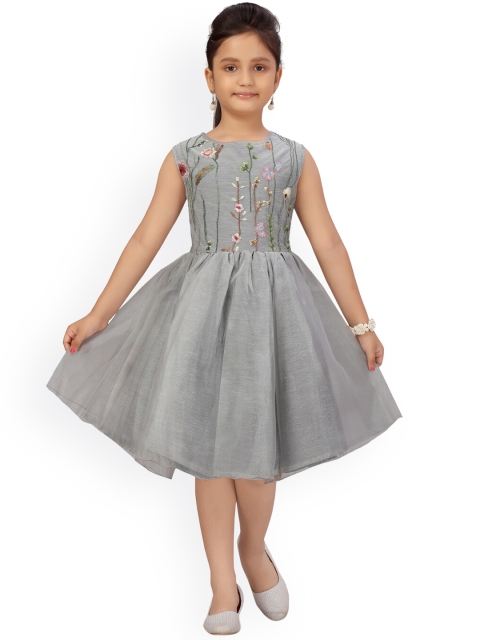 

Aarika Girls Grey Embroidered Fit & Flare Dress