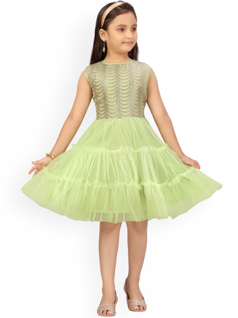 

Aarika Lime Green & Gold-Toned Ethnic Motifs Embroidered Net Dress