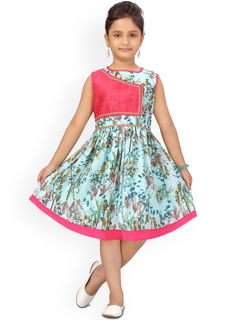 

Aarika Girls Turquoise Blue & Green Floral Dress