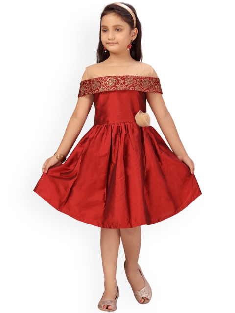 

Aarika Girls Maroon Off-Shoulder Dress