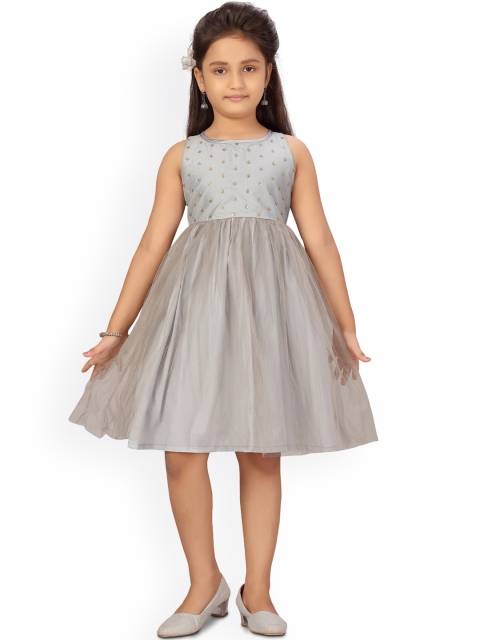 

Aarika Girls Grey & Gold-Toned Sequined Net Dress