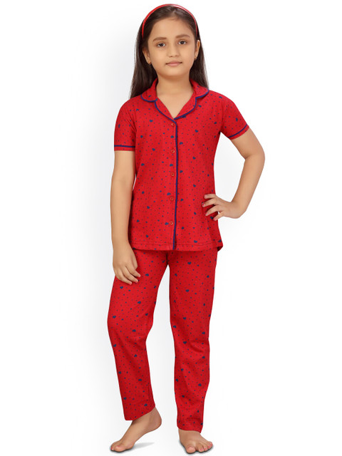 

Aarika Girls Red & Blue Pure Cotton Printed Night suit