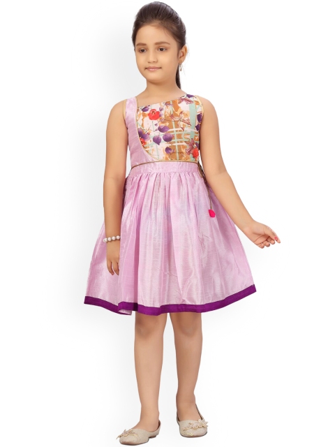 

Aarika Girls Purple & Brown Printed Belted Dress