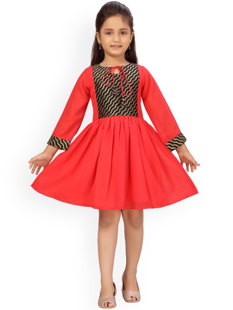 

Aarika Girls Red Printed Georgette Dress