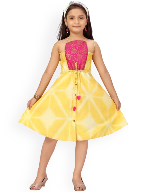 

Aarika Girls Yellow & Pink Dyed Fit and Flare Dress