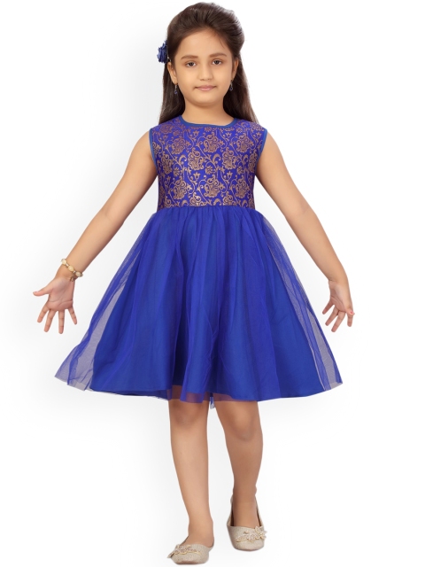 

Aarika Girls Blue & Gold-Toned Ethnic Motifs Jacquard Dress