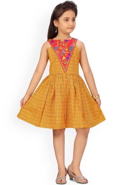 

Aarika Yellow & Coral Checked Dress