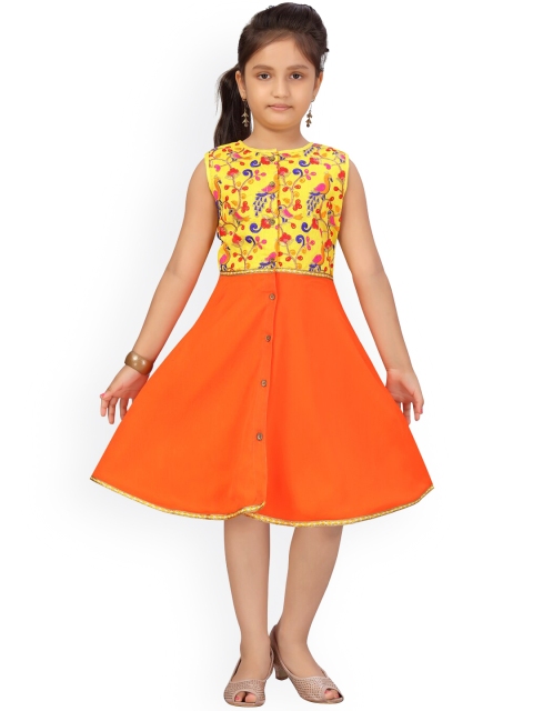 

Aarika Girls Yellow & Orange Ethnic Motifs Embroidered Dress