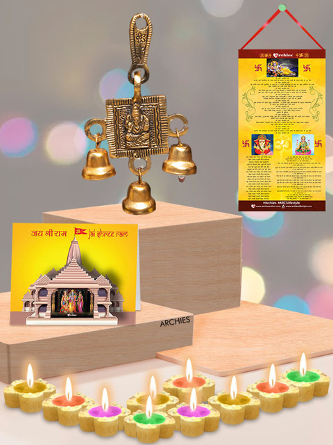 

Archies Shubh Labh Wall Hanging ,Diwali Aarti Scroll,3D Greeting Card &10 Diyas, Gold