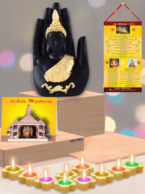 

Archies Pieces Of 13 Black & Gold Buddha,Diwali Aarti Scroll 3D Greeting Card & Diyas
