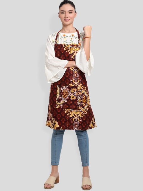 

ROMEE Unisex Brown & Yellow Printed Cotton Apron