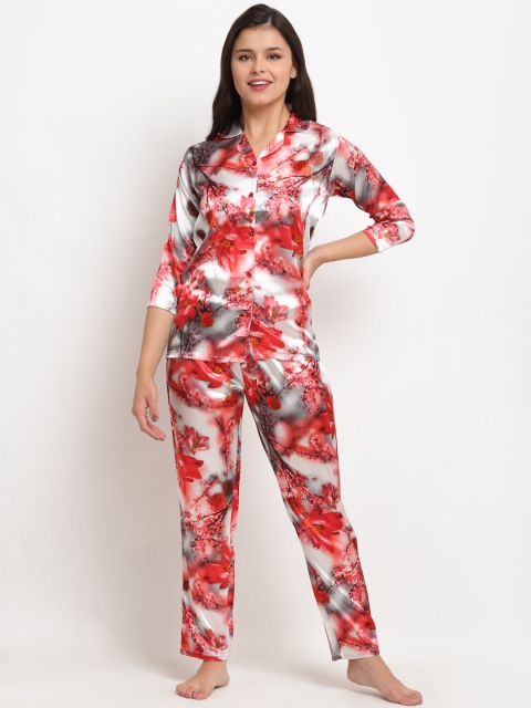 

Boston Club Women Grey & Red Printed Night suit