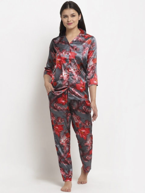 

Boston Club Women Grey & White Printed Night suit