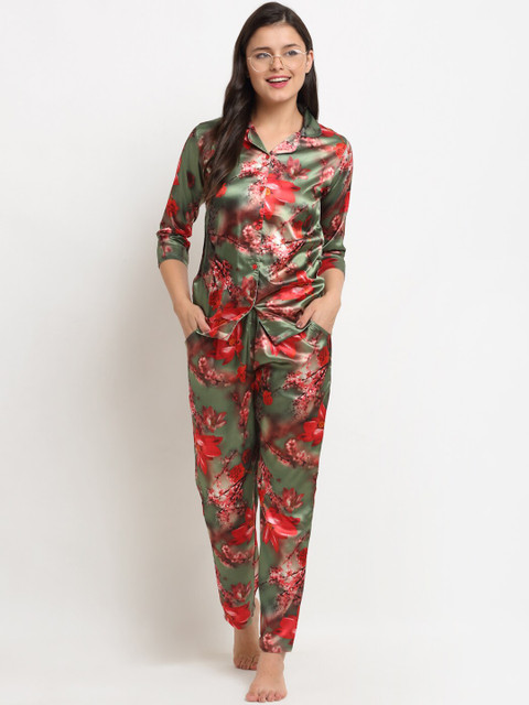 

Boston Club Women Green & Red Printed Night suit