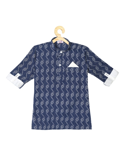 

Kinder Kids Boys Blue Chevron Printed Thread Work Pastels Anarkali Kurta