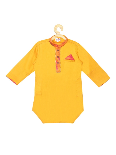 

Kinder Kids Boys Yellow Full Sleeves Kurta With Kota Work