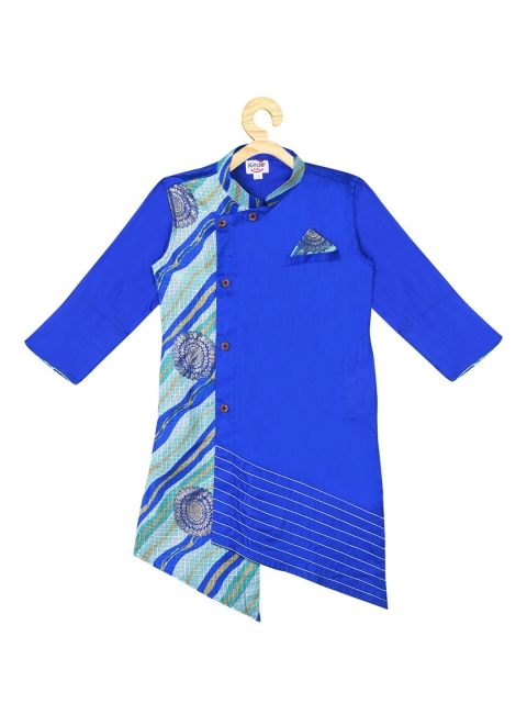 

Kinder Kids Boys Blue & Sea Green Printed Pure Cotton Pastels Kurta