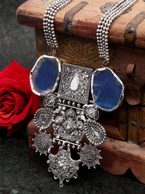 

Moedbuille Silver-Toned & Blue Brass Silver-Plated Antique Necklace