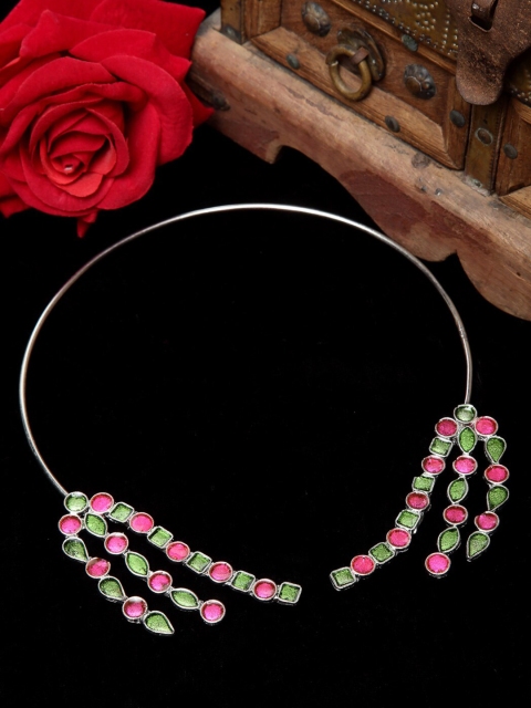 

Moedbuille Women Pink Afghan Design Antique Oxidised Hasli Choker