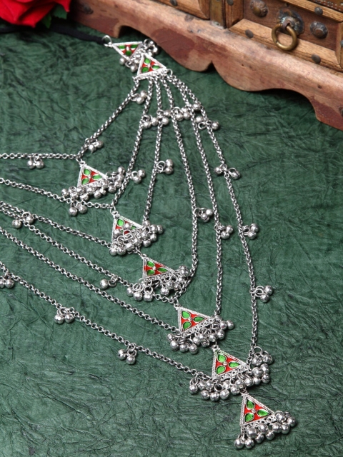 

Moedbuille Silver-Plated & Red Brass Meenakari Necklace