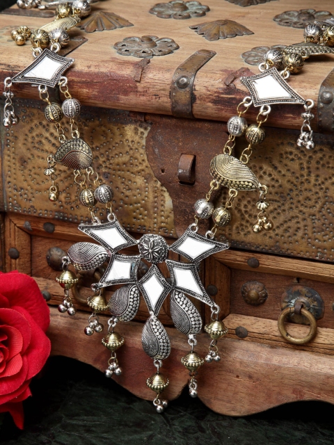 

Moedbuille Women Gold Mirrors Studded Filigree Work Oxidised Necklace