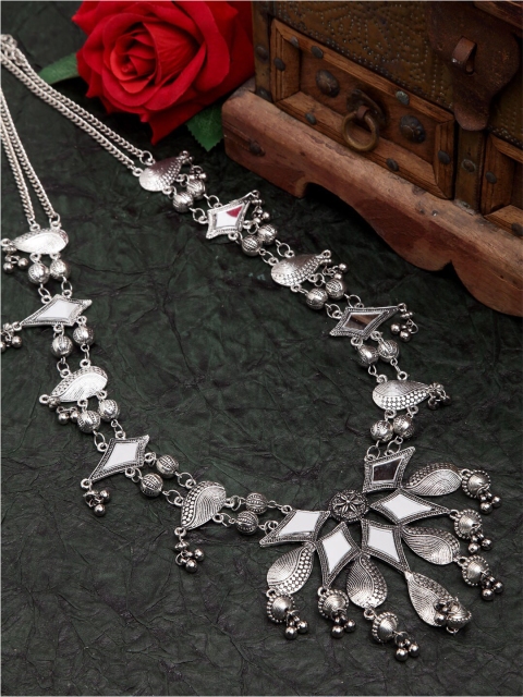 

Moedbuille Silver-Toned Brass Silver-Plated Mirror Oxidised Necklace
