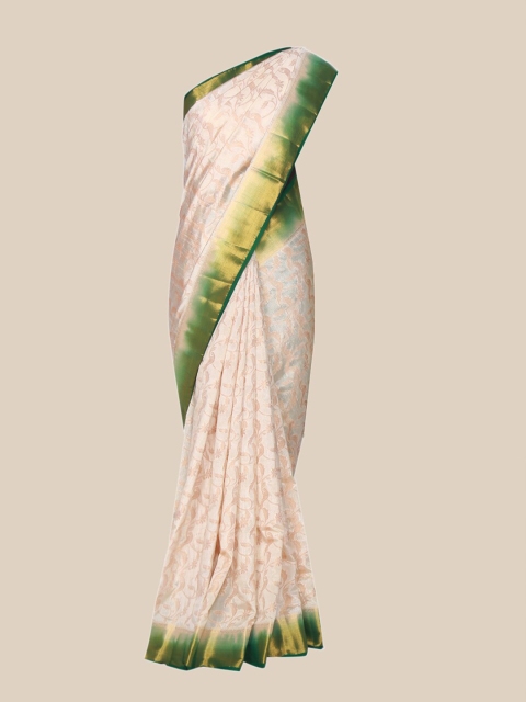 

The Chennai Silks Cream-Coloured & Green Woven Design Jute Cotton Fusion Saree