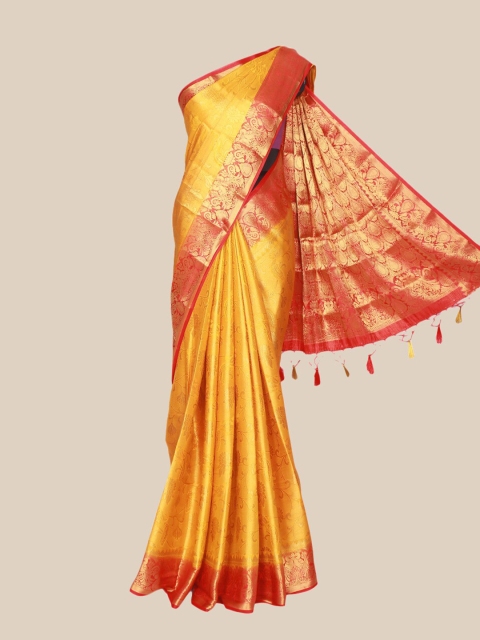 

The Chennai Silks Yellow & Red Woven Design Zari Jute Cotton Fusion Saree