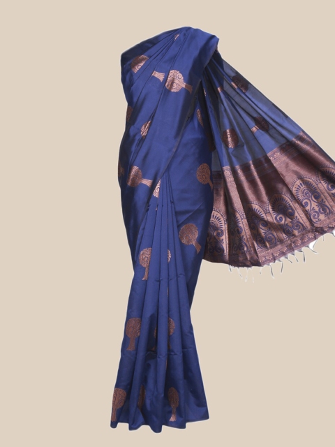 

The Chennai Silks Navy Blue & Copper-Toned Woven Design Art Silk Fusion Saree