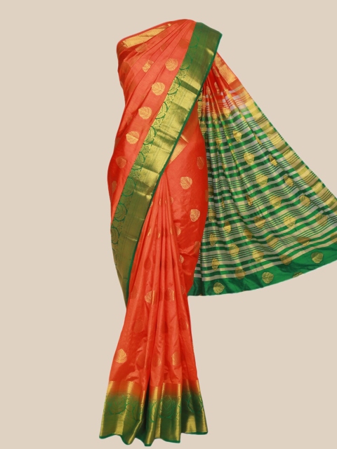 

The Chennai Silks Orange & Green Woven Design Jute Cotton Fusion Saree