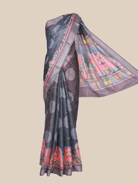 

The Chennai Silks Grey & Rose Batik Linen Blend Fusion Saree