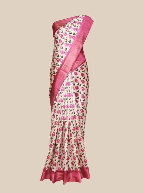 

The Chennai Silks Beige & Magenta Floral Fusion Saree