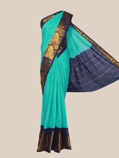 

The Chennai Silks Green & Navy Blue Zari Pure Cotton Sungudi Saree