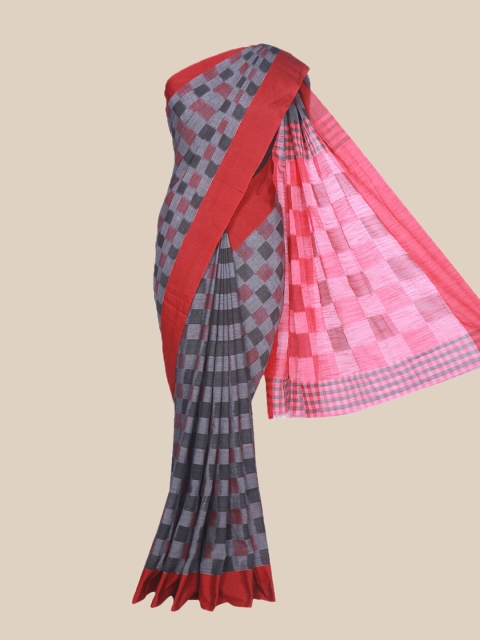 

The Chennai Silks Grey & Red Checked Pure Cotton Saree